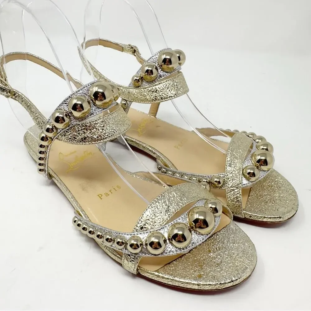 Christian Louboutin Galeria Gold Studded Flat Sandals Womens Size EU 36
